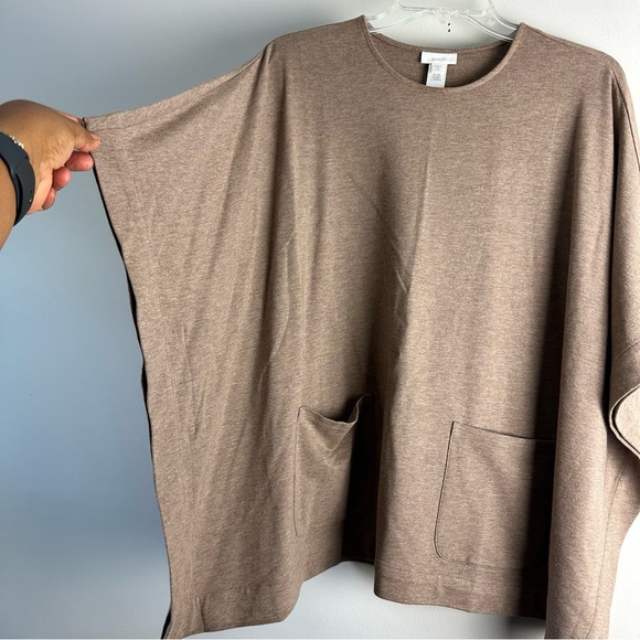 Purejill JJill Driftwood Heather Tan Lagenlook Poncho Top Oversized Scoop Neck - Picture 7 of 9